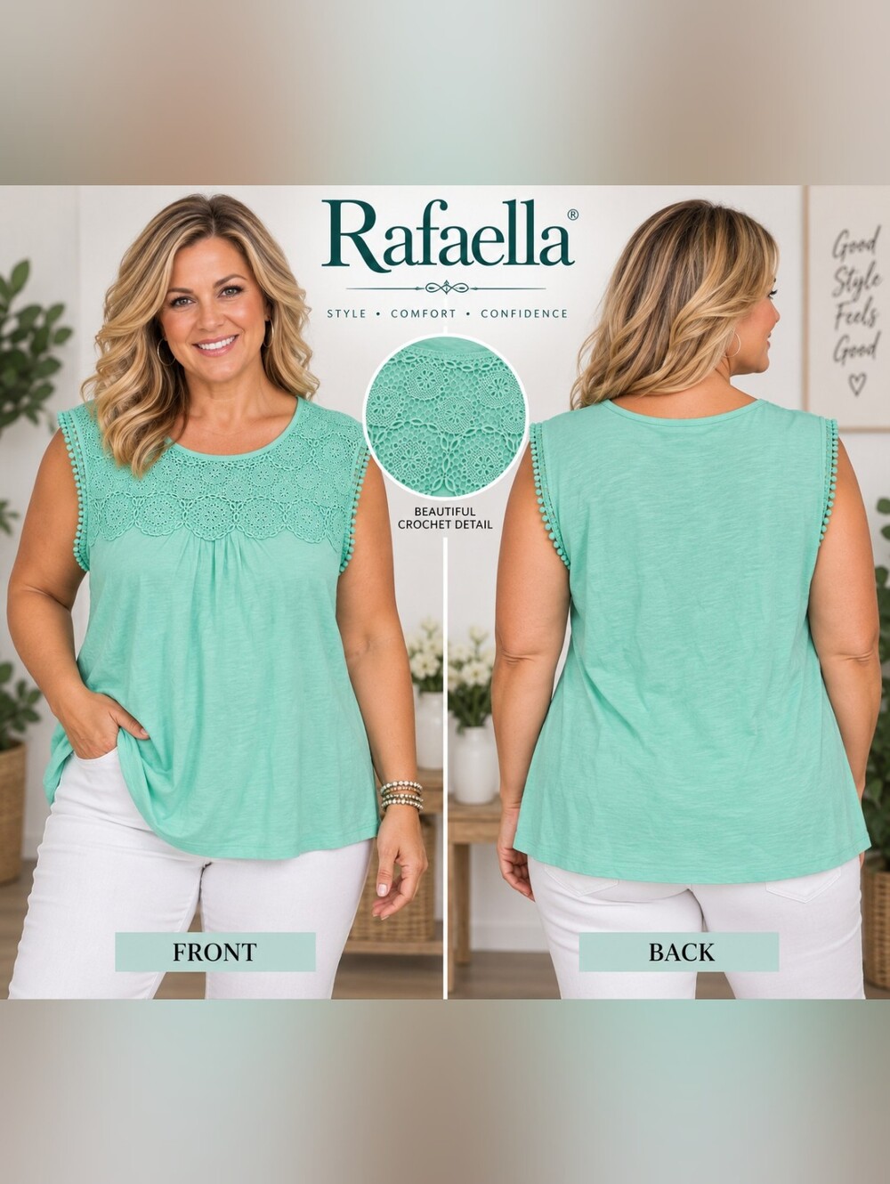 NWT Rafaella Turquoise Sleeveless Top With Crochet Detail Sz XL